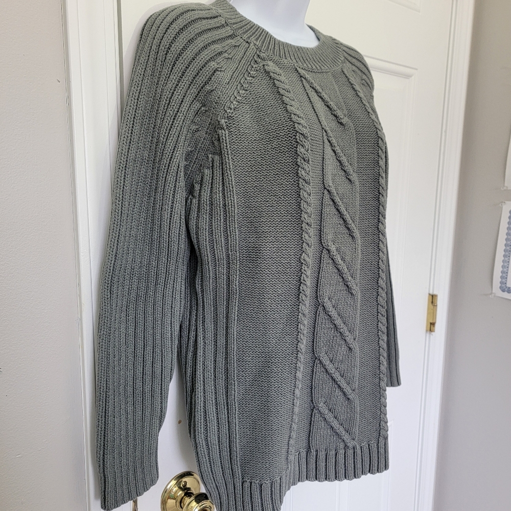 Woolrich 100% Cotton Women's Chunky Cable Knit Sweater Fall Winter Gray Size M - Picture 3 of 10
